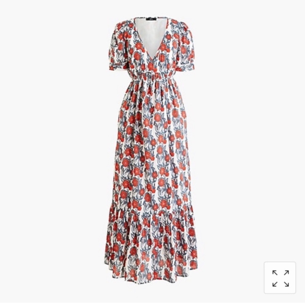 J Crew Maxi V Neck Dress in Poppy print- Nwt